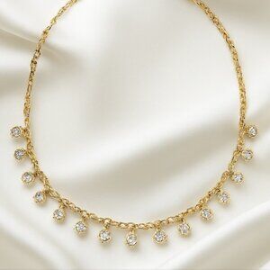 Gold Necklace with Clear Gemstones – Elegant Sparkling Statement Fashion Jewelry